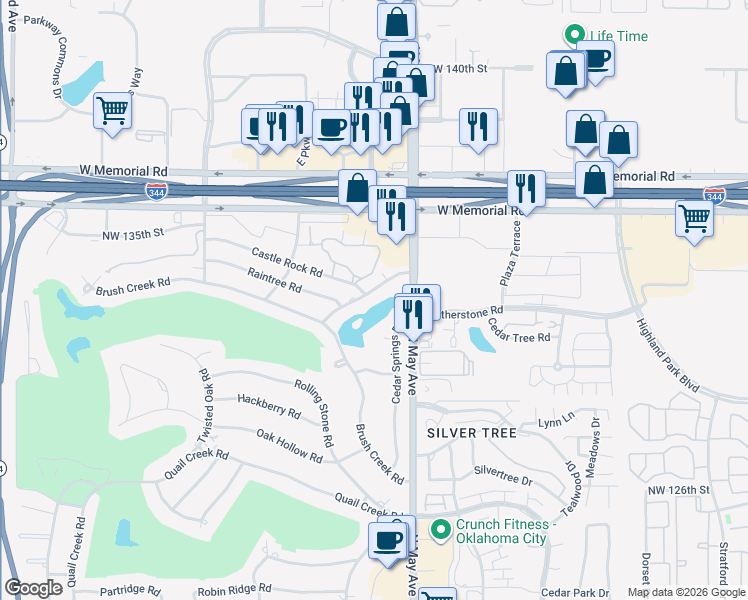 map of restaurants, bars, coffee shops, grocery stores, and more near 2940 Browne Stone Road in Oklahoma City