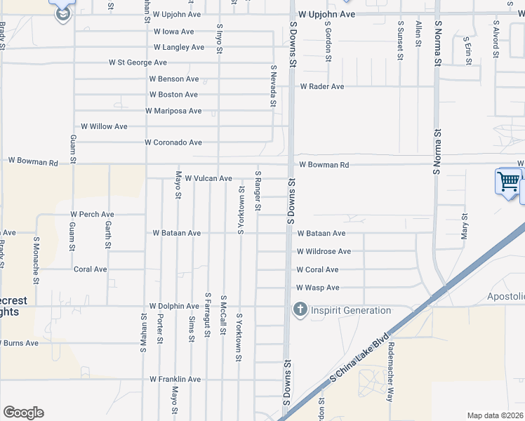 map of restaurants, bars, coffee shops, grocery stores, and more near 932 West Perch Avenue in Ridgecrest