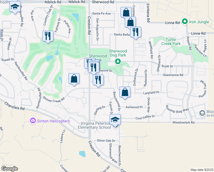 map of restaurants, bars, coffee shops, grocery stores, and more near 1419 Stoney Creek Road in Paso Robles