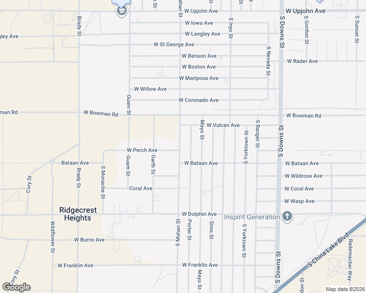 map of restaurants, bars, coffee shops, grocery stores, and more near 1017 Porter Street in Ridgecrest