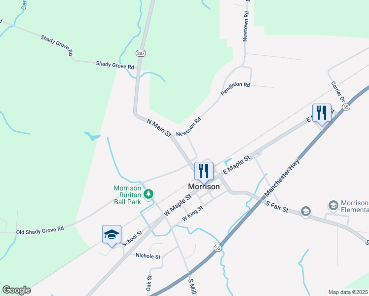 map of restaurants, bars, coffee shops, grocery stores, and more near 530 North Main Street in Morrison