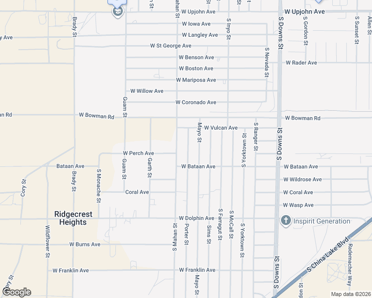 map of restaurants, bars, coffee shops, grocery stores, and more near 1017 Porter Street in Ridgecrest