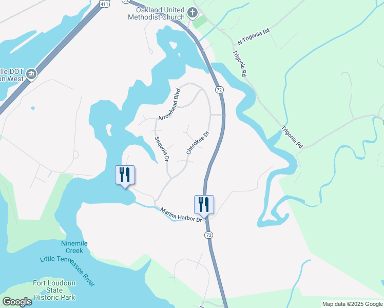 map of restaurants, bars, coffee shops, grocery stores, and more near 2108 Cherokee Drive in Maryville