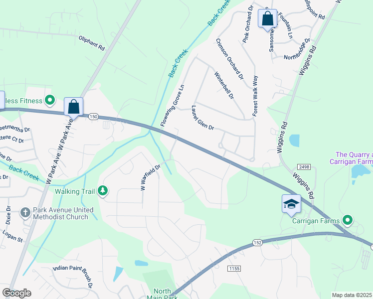 map of restaurants, bars, coffee shops, grocery stores, and more near Oakridge Farm Highway in Mooresville