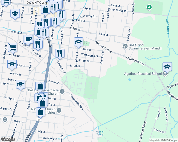 map of restaurants, bars, coffee shops, grocery stores, and more near 1219 Graham Street in Columbia