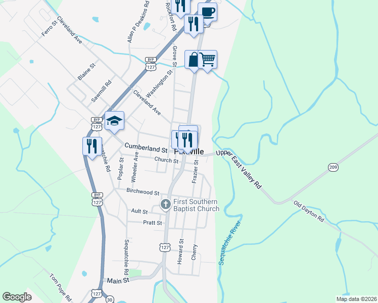 map of restaurants, bars, coffee shops, grocery stores, and more near in Pikeville