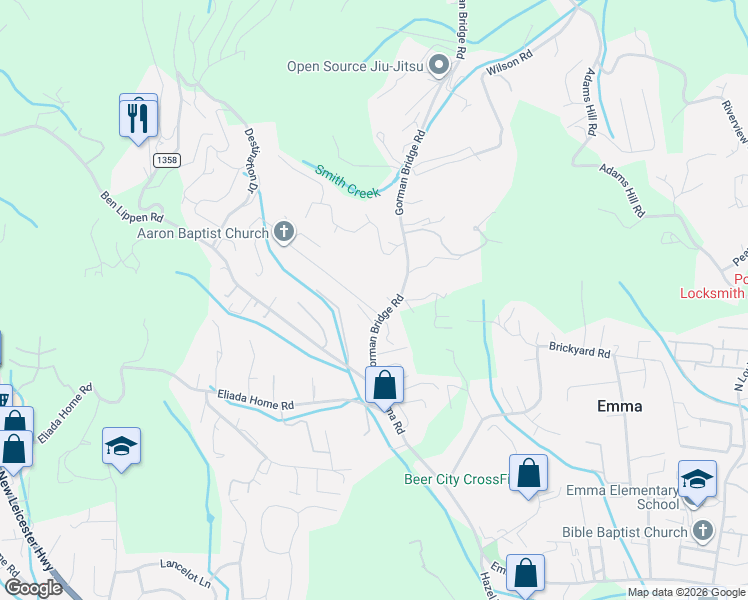 map of restaurants, bars, coffee shops, grocery stores, and more near 205 View Street in Asheville