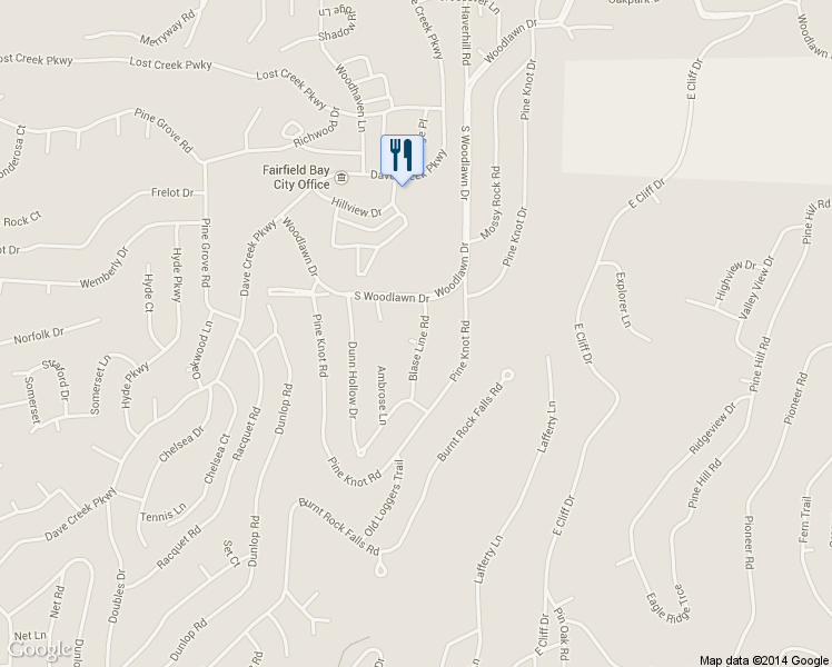 map of restaurants, bars, coffee shops, grocery stores, and more near 110 Blase Line Road in Fairfield Bay