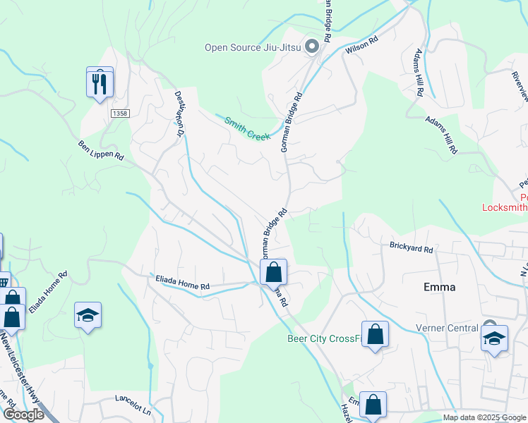 map of restaurants, bars, coffee shops, grocery stores, and more near 205 View Street in Asheville