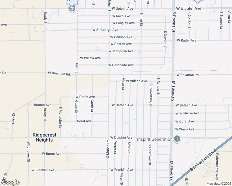 map of restaurants, bars, coffee shops, grocery stores, and more near 1017 Porter Street in Ridgecrest