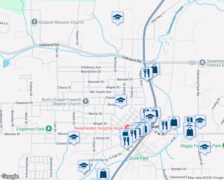 map of restaurants, bars, coffee shops, grocery stores, and more near 506 Mc Caslin Avenue in Sweetwater