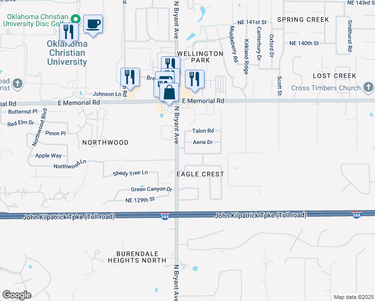 map of restaurants, bars, coffee shops, grocery stores, and more near 3001 Eagle Crest Road in Edmond