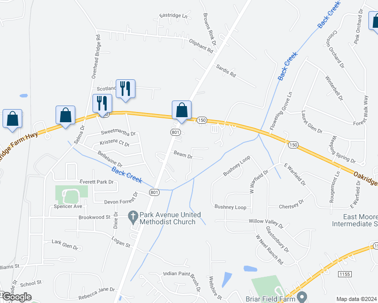map of restaurants, bars, coffee shops, grocery stores, and more near 104 Rockhopper Lane in Mooresville
