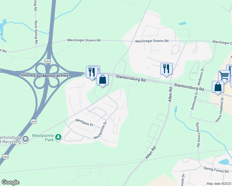map of restaurants, bars, coffee shops, grocery stores, and more near 2995 Radio Station Road in Greenville