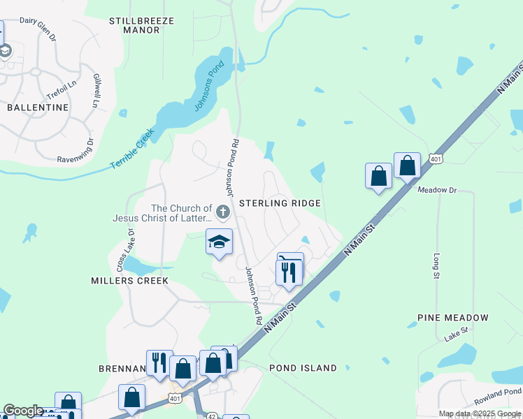 map of restaurants, bars, coffee shops, grocery stores, and more near 1471 Cairo Way in Fuquay Varina