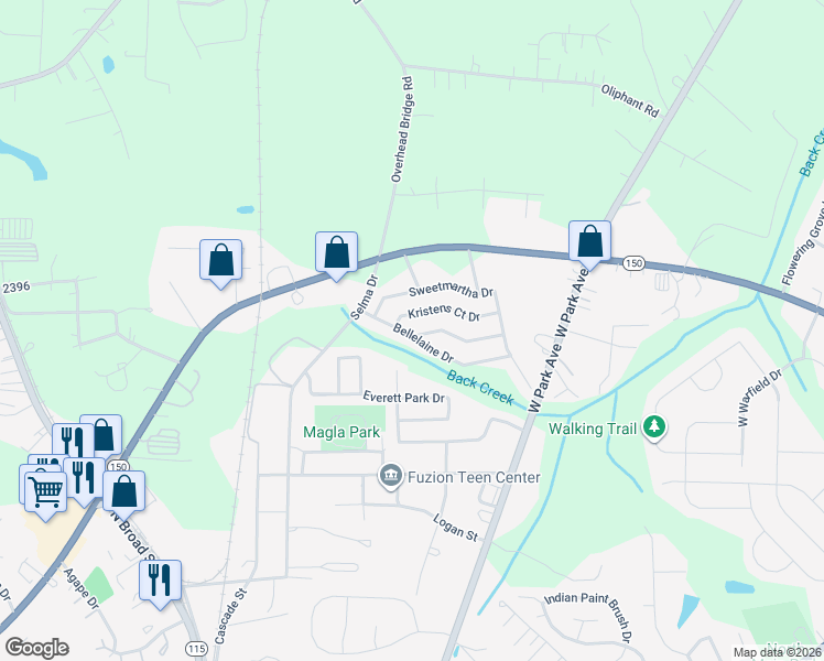 map of restaurants, bars, coffee shops, grocery stores, and more near 146 Bellelaine Drive in Mooresville
