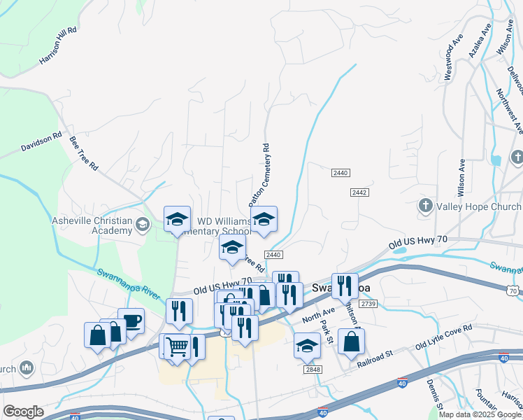 map of restaurants, bars, coffee shops, grocery stores, and more near 21 Patton Cemetery Road in Swannanoa