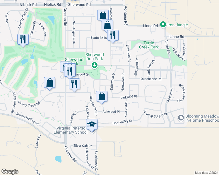 map of restaurants, bars, coffee shops, grocery stores, and more near 1905 Driftwood Drive in Paso Robles