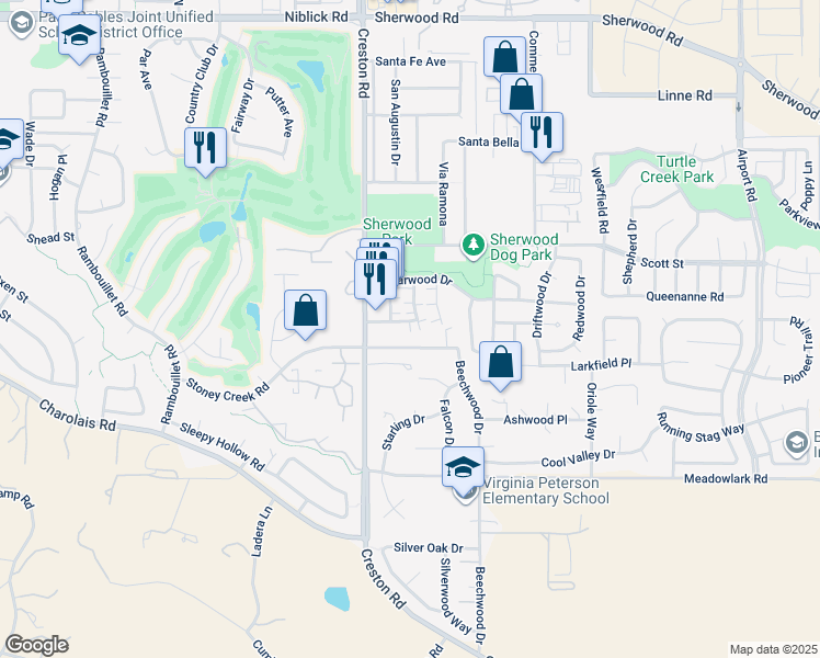 map of restaurants, bars, coffee shops, grocery stores, and more near 1401 Stoney Creek Road in Paso Robles