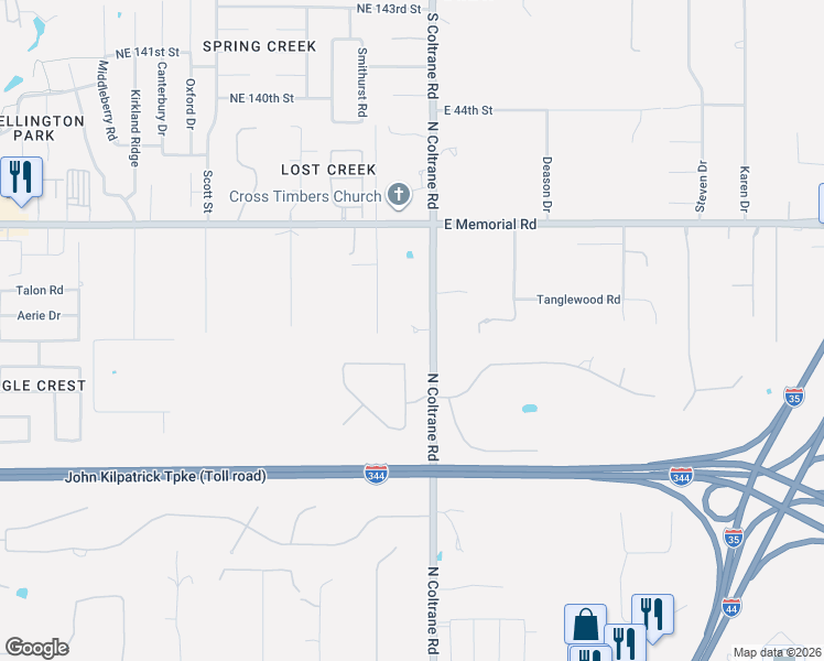 map of restaurants, bars, coffee shops, grocery stores, and more near 5 Oakdale Farm Circle in Edmond