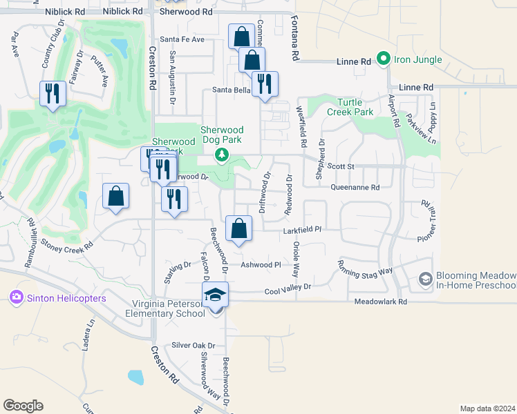 map of restaurants, bars, coffee shops, grocery stores, and more near 1905 Driftwood Drive in Paso Robles