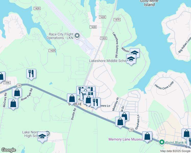 map of restaurants, bars, coffee shops, grocery stores, and more near 200 Blossom Ridge Drive in Mooresville