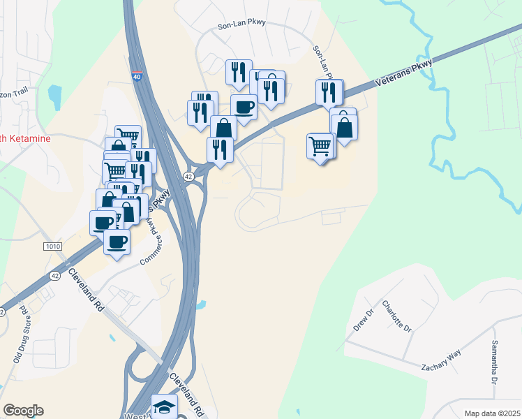 map of restaurants, bars, coffee shops, grocery stores, and more near 26 Anvil Peak Drive in Garner
