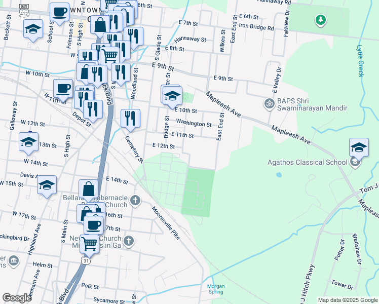 map of restaurants, bars, coffee shops, grocery stores, and more near 1219 Graham Street in Columbia