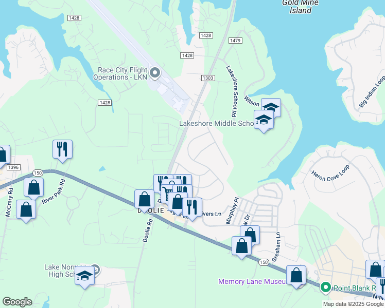 map of restaurants, bars, coffee shops, grocery stores, and more near 200 Blossom Ridge Drive in Mooresville