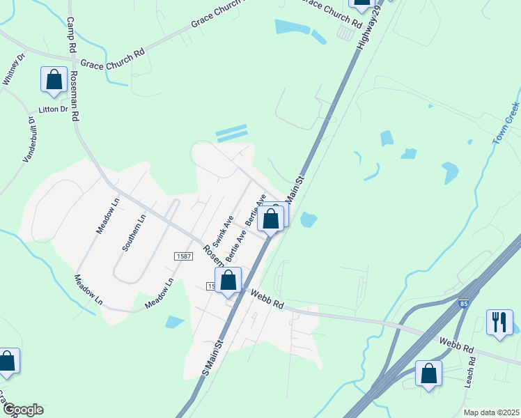 map of restaurants, bars, coffee shops, grocery stores, and more near 5465 Bertie Avenue in Salisbury