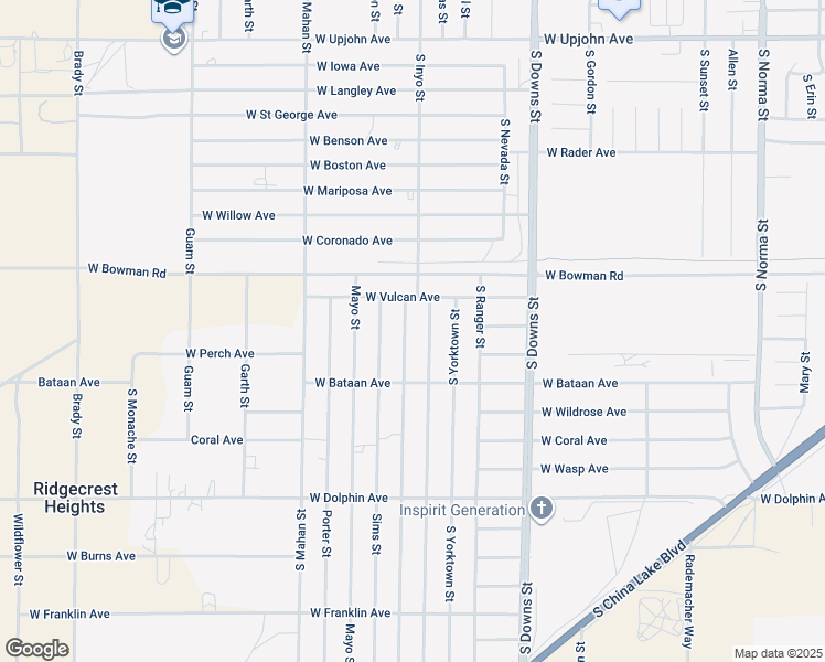 map of restaurants, bars, coffee shops, grocery stores, and more near 1004 South Farragut Street in Ridgecrest