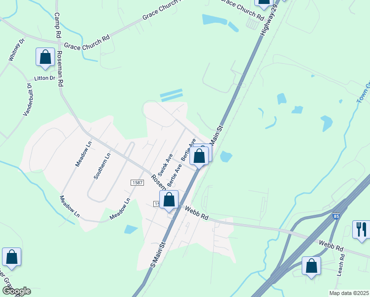 map of restaurants, bars, coffee shops, grocery stores, and more near 5525 Bertie Avenue in Salisbury