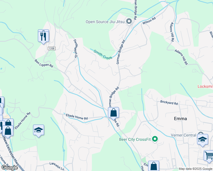 map of restaurants, bars, coffee shops, grocery stores, and more near 215 View Street in Asheville