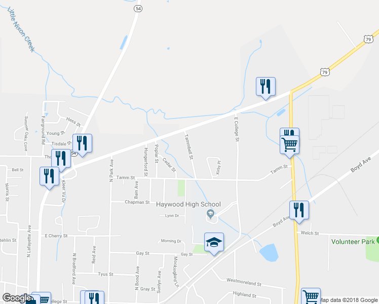 map of restaurants, bars, coffee shops, grocery stores, and more near 1101 Tammbell Street in Brownsville