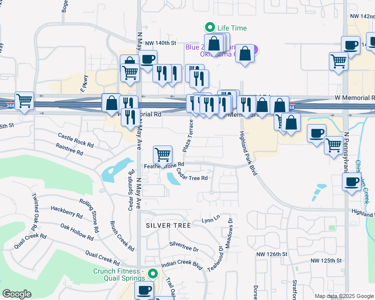 map of restaurants, bars, coffee shops, grocery stores, and more near 3 Plaza Terrace in Oklahoma City