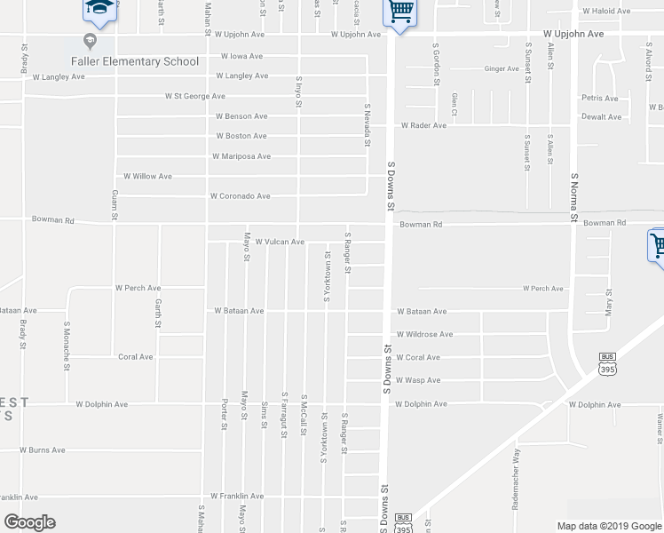 map of restaurants, bars, coffee shops, grocery stores, and more near 1000 South Yorktown Street in Ridgecrest