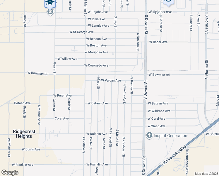 map of restaurants, bars, coffee shops, grocery stores, and more near 1017 South Farragut Street in Ridgecrest