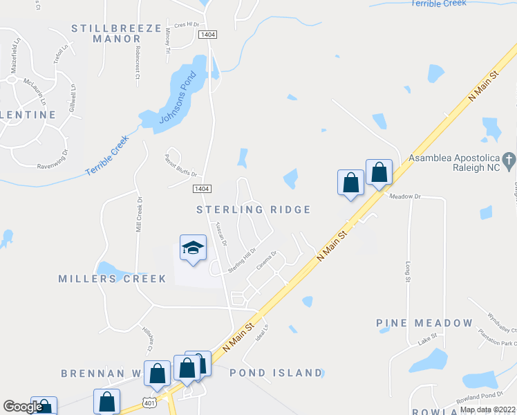map of restaurants, bars, coffee shops, grocery stores, and more near 1520 Cairo Way in Fuquay Varina