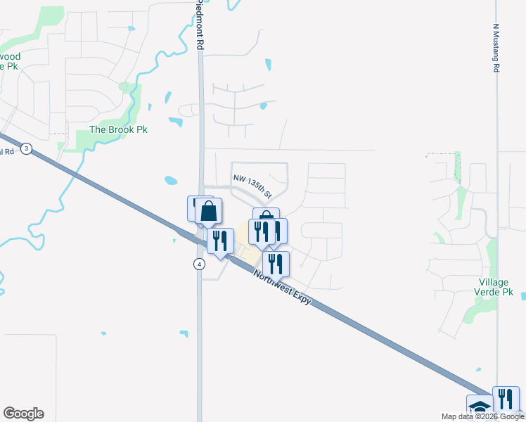 map of restaurants, bars, coffee shops, grocery stores, and more near 12008 Northwest 133rd Terrace in Yukon