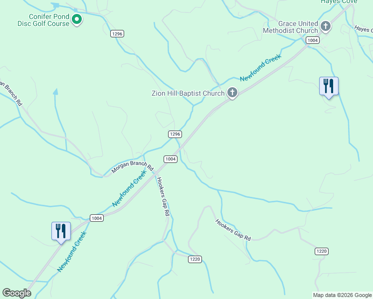 map of restaurants, bars, coffee shops, grocery stores, and more near 1064 Newfound Road in Leicester