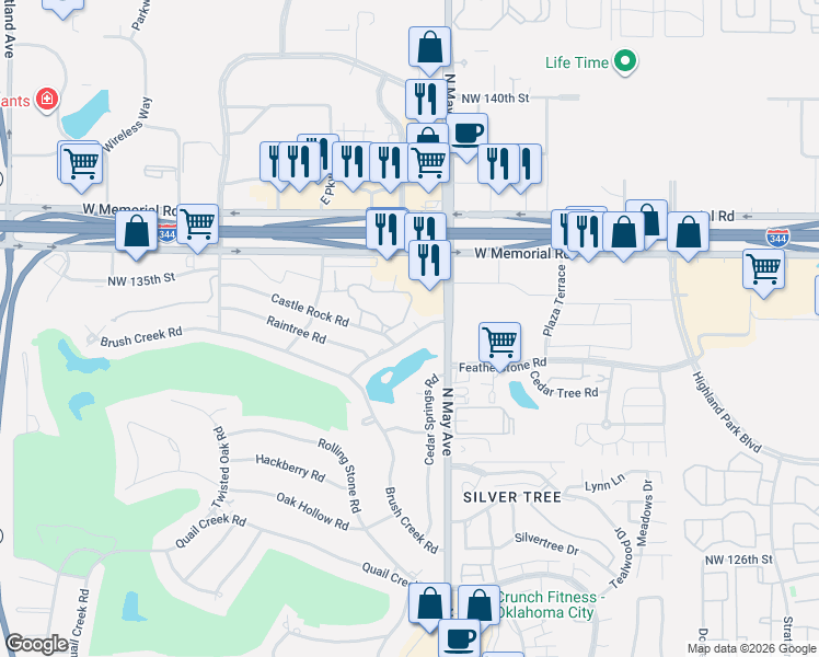 map of restaurants, bars, coffee shops, grocery stores, and more near 2940 Browne Stone Road in Oklahoma City