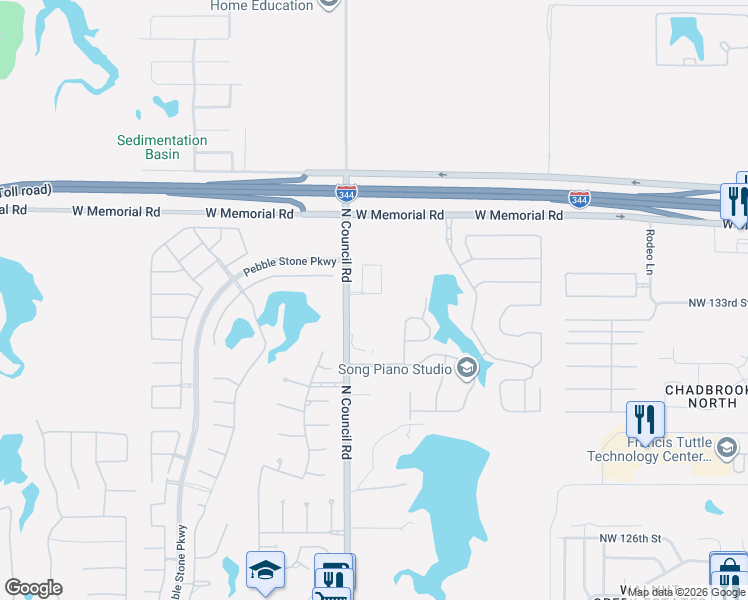 map of restaurants, bars, coffee shops, grocery stores, and more near 13309 Blue Canyon Circle in Oklahoma City