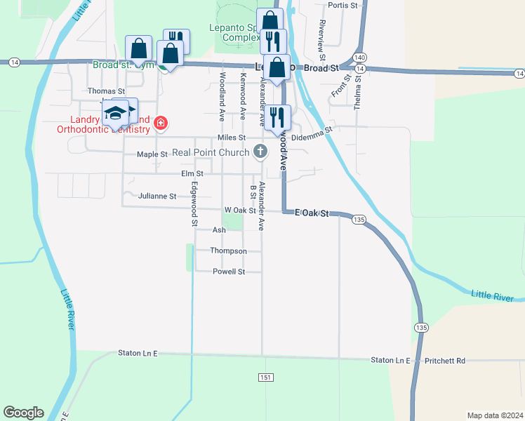 map of restaurants, bars, coffee shops, grocery stores, and more near Alexander Avenue in Lepanto