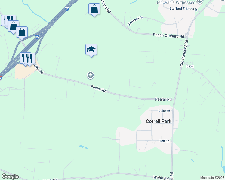 map of restaurants, bars, coffee shops, grocery stores, and more near 1730 Peeler Road in Salisbury