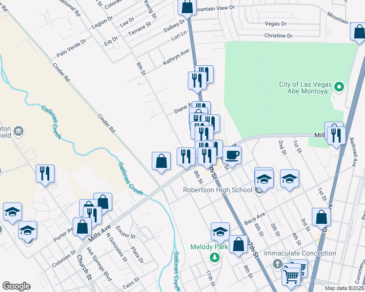 map of restaurants, bars, coffee shops, grocery stores, and more near 1616 8th Street in Las Vegas
