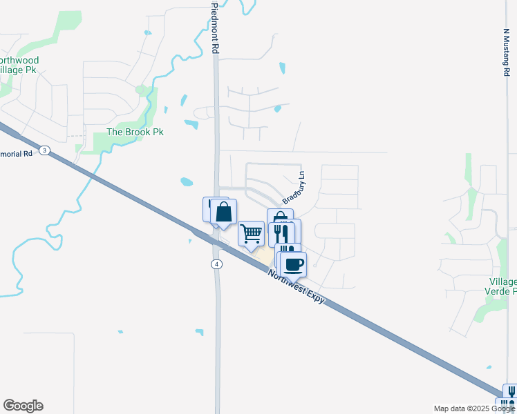 map of restaurants, bars, coffee shops, grocery stores, and more near 12108 Northwest 133rd Terrace in Yukon