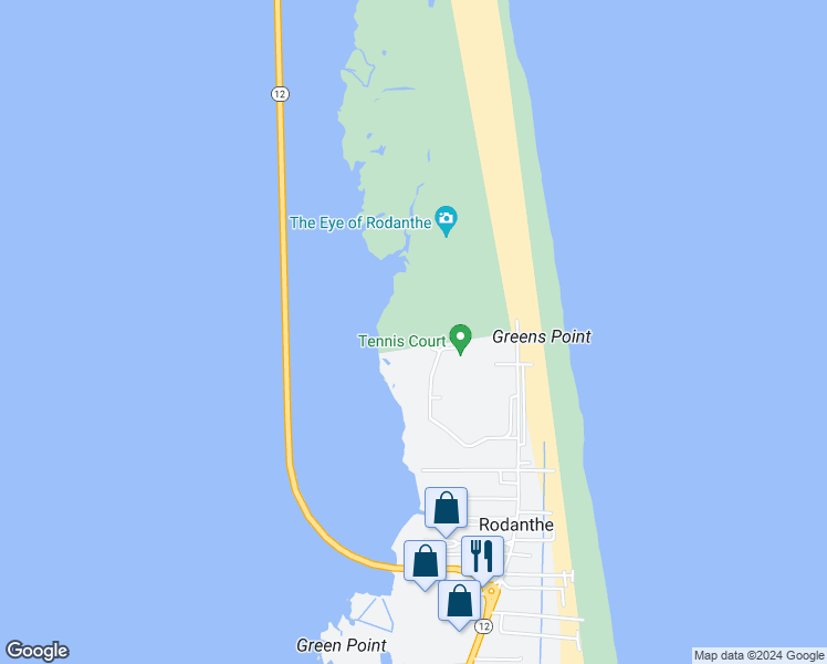 map of restaurants, bars, coffee shops, grocery stores, and more near 23004 Chicamacomico Court in Rodanthe