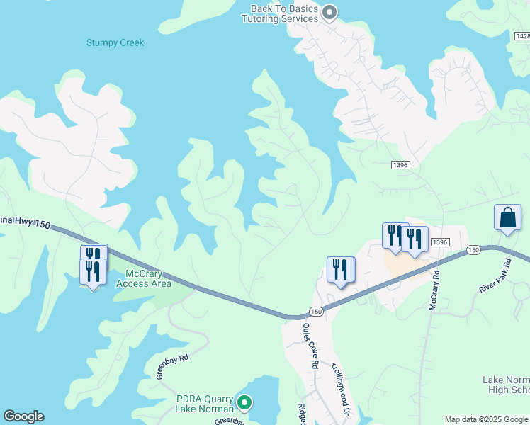 map of restaurants, bars, coffee shops, grocery stores, and more near 124 Sawyer Lane in Mooresville