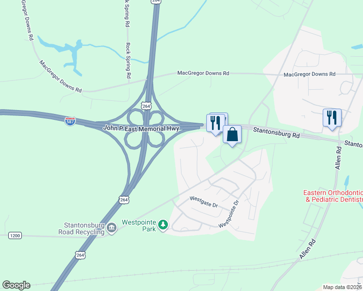 map of restaurants, bars, coffee shops, grocery stores, and more near 3306 Parkway Court in Greenville