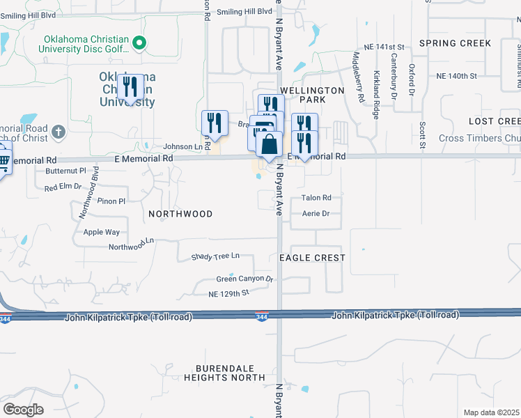 map of restaurants, bars, coffee shops, grocery stores, and more near 13501 North Bryant Avenue in Edmond
